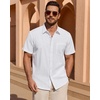 image:imageMens Linen Textured Shirt Cotton Short Sleeve Summer Button Down Shirts  100 Cotton Linenlook Texture Casual Wear Breathable Feel Lightweight Untucked Regular Fit Beach Vacation ResortWhite
