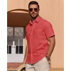 image:imageMens Linen Textured Shirt Cotton Short Sleeve Summer Button Down Shirts  100 Cotton Linenlook Texture Casual Wear Breathable Feel Lightweight Untucked Regular Fit Beach Vacation ResortRed