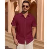 image:imageMens Linen Textured Shirt Cotton Short Sleeve Summer Button Down Shirts  100 Cotton Linenlook Texture Casual Wear Breathable Feel Lightweight Untucked Regular Fit Beach Vacation ResortBurgundy