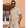 image:imageMens Linen Textured Shirt Cotton Short Sleeve Summer Button Down Shirts  100 Cotton Linenlook Texture Casual Wear Breathable Feel Lightweight Untucked Regular Fit Beach Vacation ResortLight Khaki
