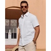 image:imageMens Linen Textured Shirt Cotton Short Sleeve Summer Button Down Shirts  100 Cotton Linenlook Texture Casual Wear Breathable Feel Lightweight Untucked Regular Fit Beach Vacation ResortWhite