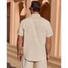 image:imageMens Linen Textured Shirt Cotton Short Sleeve Summer Button Down Shirts  100 Cotton Linenlook Texture Casual Wear Breathable Feel Lightweight Untucked Regular Fit Beach Vacation ResortLight Khaki