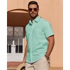 image:imageMens Linen Textured Shirt Cotton Short Sleeve Summer Button Down Shirts  100 Cotton Linenlook Texture Casual Wear Breathable Feel Lightweight Untucked Regular Fit Beach Vacation ResortMint Green
