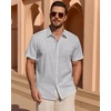 image:imageMens Linen Textured Shirt Cotton Short Sleeve Summer Button Down Shirts  100 Cotton Linenlook Texture Casual Wear Breathable Feel Lightweight Untucked Regular Fit Beach Vacation ResortLight Grey