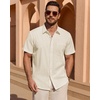 image:imageMens Linen Textured Shirt Cotton Short Sleeve Summer Button Down Shirts  100 Cotton Linenlook Texture Casual Wear Breathable Feel Lightweight Untucked Regular Fit Beach Vacation ResortBeige
