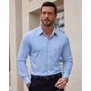 image:imageMens Oxford Stretch Shirt Casual Long Sleeve Button Down Dress Shirt  Contrast Collar Cuffs Formal Casual Easy Care Stretch Comfort Regular Fit for Wedding Vacation Work Office WeekendLight Blue