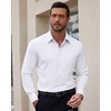 image:imageMens Oxford Stretch Shirt Casual Long Sleeve Button Down Dress Shirt  Contrast Collar Cuffs Formal Casual Easy Care Stretch Comfort Regular Fit for Wedding Vacation Work Office WeekendWhite