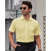 image:imageMens Short Sleeve Dress Shirt Wrinkle Free Summer Button Down Shirts  Stretch Non Iron Regular Fit with Pocket for Summer Business Casual Wedding Graduation Vacation Office Work Party FormalLight Yellow