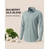 image:imageMens SilkBlend Dress Shirt Long Sleeve Regular Fit Button Down Shirts  Silkblend fabric Stain shield French placket Wrinkle resistance Removable collar stays Twobutton adjustable cuffsLight Grey