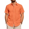 image:imageAlimens amp Gentle Mens Cotton Linen Short Sleeve Shirts Casual Solid Button Down Shirt Beach Summer Vacation Tops Orange 3XL