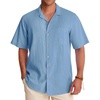 image:imageAlimens amp Gentle Mens Linen Shirts Cotton Hawaiian Shirts Short Sleeve Button Down Shirts Casual Summer Beach TopsBlue Heaven