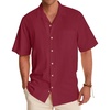 image:imageAlimens amp Gentle Mens Linen Shirts Short Sleeve Button Down Shirts Cotton Summer Beach Cuban Shirts Vacation Hawaiian Shirts Raspberry Wine