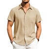 image:imageAlimens amp Gentle Mens Linen Shirts Short Sleeve Button Down Shirts Wrinkle Free Casual Vacation Beach Summer TopsKhaki