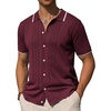 image:imageAlimens amp Gentle Mens Shirts Casual Button Down Shirts Beach Vintage Knit Short Sleeve Polo Shirt for Men01burgundy