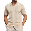 image:imageAlimens amp Gentle Mens Shirts Casual Button Down Shirts Beach Vintage Knit Short Sleeve Polo Shirt for Men08cream