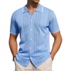 image:imageAlimens amp Gentle Mens Shirts Casual Button Down Shirts Beach Vintage Knit Short Sleeve Polo Shirt for Men14light Blue