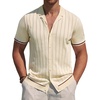 image:imageAlimens amp Gentle Mens Short Sleeve Button Down Shirts Knit Casual Shirts for Men Vintage Cuban Shirt Striped KnittedKhaki