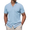 image:imageAlimens amp Gentle Mens Short Sleeve Button Down Shirts Knit Casual Shirts for Men Vintage Cuban Shirt Striped KnittedSky Blue