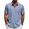 image:imageMens Cuban Guayabera Short Sleeve Button Down Shirt Casual Beach Summer  Lightweight Breathable Collared Untucked Daily Wear Cruise Dinner Resort Walk Vacation Party Wedding SolidDusty Blue
