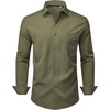image:imageMens Dress Shirts Stretch Long Sleeve Wrinkle Free Work Button Down Shirt  Business Formal Office Wedding Stretch Cotton Solid Fabric To Easy Care  Breathable Comfortable Spread Collar Regular FitOlive Green