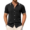 image:imageMens Knit Shirt Short Sleeve Button Down Shirt Textured Casual Summer Tops  Knit Hollow Stretch Fabric To Easy Care  Beach Vacation Summer Daily Lightweight Breathable Spread Collar Regular FitBlack