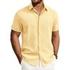 image:imageMens Linen Shirt Short Sleeve Button Down Shirt Summer Casual Beach Tops  Lightweight Breathable Shrinkresistant Linen Texture Relaxed Fit Button Up for Vacation Wedding Work Office Date DailyYellow