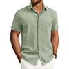 image:imageMens Linen Shirt Short Sleeve Button Down Shirt Summer Casual Beach Tops  Lightweight Breathable Shrinkresistant Linen Texture Relaxed Fit Button Up for Vacation Wedding Work Office Date DailyGreen