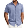 image:imageMens Linen Shirt Short Sleeve Button Down Shirt Summer Casual Beach Tops  Lightweight Breathable Shrinkresistant Linen Texture Relaxed Fit Button Up for Vacation Wedding Work Office Date DailyBlue