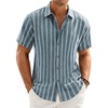 image:imageMens Linen Shirt Striped Short Sleeve Button Down Summer Beach Shirt  Linen Texture Wrinkle Free Breathable Lightweight Shrink Resistant Striped Vintage Summer Travel Wedding Party BusinessBlue