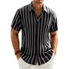 image:imageMens Linen Shirt Striped Short Sleeve Button Down Summer Beach Shirt  Linen Texture Wrinkle Free Breathable Lightweight Shrink Resistant Striped Vintage Summer Travel Wedding Party BusinessBlack