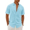 image:imageMens Linen Textured Shirt Cotton Short Sleeve Summer Button Down Shirts  100 Cotton Linenlook Texture Casual Wear Breathable Feel Lightweight Untucked Regular Fit Beach Vacation ResortFluorescent Blue