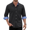 image:imageMens Oxford Stretch Shirt Casual Long Sleeve Button Down Dress Shirt  Contrast Collar Cuffs Formal Casual Easy Care Stretch Comfort Regular Fit for Wedding Vacation Work Office WeekendBlack