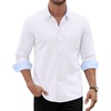image:imageMens Oxford Stretch Shirt Casual Long Sleeve Button Down Dress Shirt  Contrast Collar Cuffs Formal Casual Easy Care Stretch Comfort Regular Fit for Wedding Vacation Work Office WeekendWhite