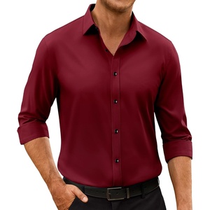 image:imageAlimens amp Gentle Mens Anti Odor Dress Shirts Long Sleeve Wrinkle Free Stretch Button Down Shirt Business Formal WeddingBurgundy