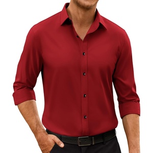 image:imageAlimens amp Gentle Mens Anti Odor Dress Shirts Long Sleeve Wrinkle Free Stretch Button Down Shirt Business Formal WeddingRed