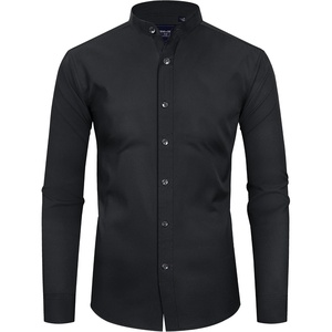 image:imageAlimens amp Gentle Mens Banded Collar Dress Shirts Wrinkle Free Long Sleeve Mandarin Collar Button Down ShirtBlack