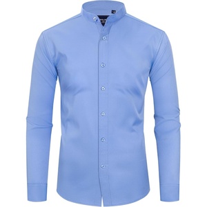 image:imageAlimens amp Gentle Mens Banded Collar Dress Shirts Wrinkle Free Long Sleeve Mandarin Collar Button Down ShirtBlue