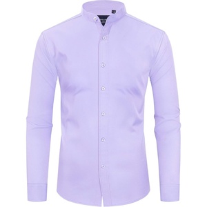 image:imageAlimens amp Gentle Mens Banded Collar Dress Shirts Wrinkle Free Long Sleeve Mandarin Collar Button Down ShirtLilac