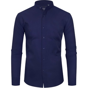 image:imageAlimens amp Gentle Mens Banded Collar Dress Shirts Wrinkle Free Long Sleeve Mandarin Collar Button Down ShirtNavy