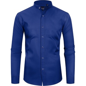 image:imageAlimens amp Gentle Mens Banded Collar Dress Shirts Wrinkle Free Long Sleeve Mandarin Collar Button Down ShirtRoyal Blue