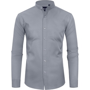 image:imageAlimens amp Gentle Mens Banded Collar Dress Shirts Wrinkle Free Long Sleeve Mandarin Collar Button Down ShirtSilver Gray