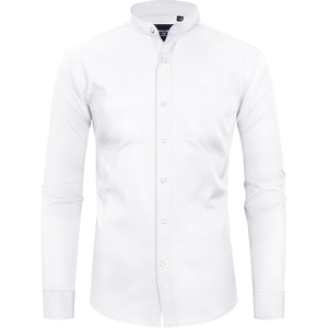 image:imageAlimens amp Gentle Mens Banded Collar Dress Shirts Wrinkle Free Long Sleeve Mandarin Collar Button Down ShirtWhite