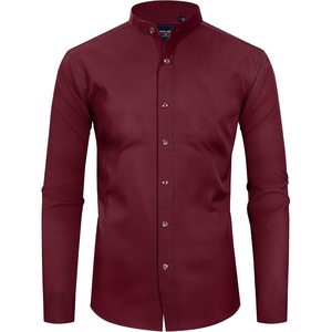 image:imageAlimens amp Gentle Mens Banded Collar Dress Shirts Wrinkle Free Long Sleeve Mandarin Collar Button Down ShirtWine Red