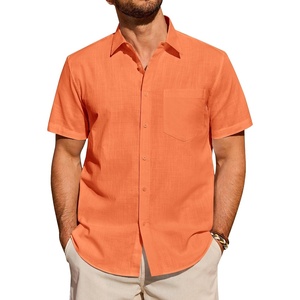 image:imageAlimens amp Gentle Mens Cotton Linen Short Sleeve Shirts Casual Solid Button Down Shirt Beach Summer Vacation Tops Orange 3XL