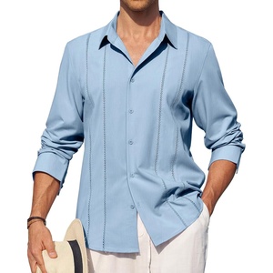 image:imageAlimens amp Gentle Mens Cuban Guayabera Shirt Button Down Long Sleeve Summer Beach03grey Blue