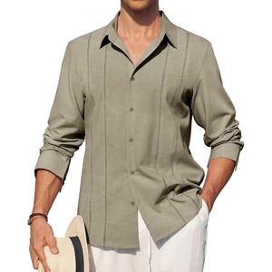 image:imageAlimens amp Gentle Mens Cuban Guayabera Shirt Button Down Long Sleeve Summer Beach05army Green