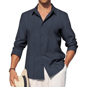 image:imageAlimens amp Gentle Mens Cuban Guayabera Shirt Button Down Long Sleeve Summer Beach07navy Blue