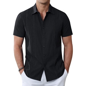 image:imageAlimens amp Gentle Mens Cuban Guayabera Shirts Cotton Linen Short Sleeve Button Down Shirts Casual Summer Beach Camp ShirtBlack