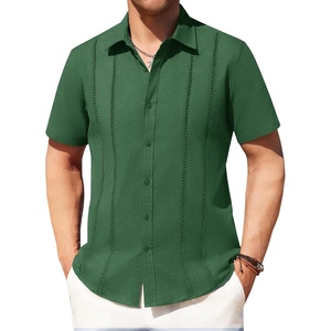 image:imageAlimens amp Gentle Mens Cuban Guayabera Shirts Cotton Linen Short Sleeve Button Down Shirts Casual Summer Beach Camp ShirtDark Green