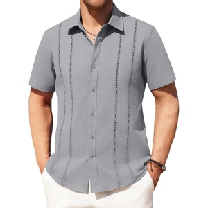 image:imageAlimens amp Gentle Mens Cuban Guayabera Shirts Cotton Linen Short Sleeve Button Down Shirts Casual Summer Beach Camp ShirtDark Grey